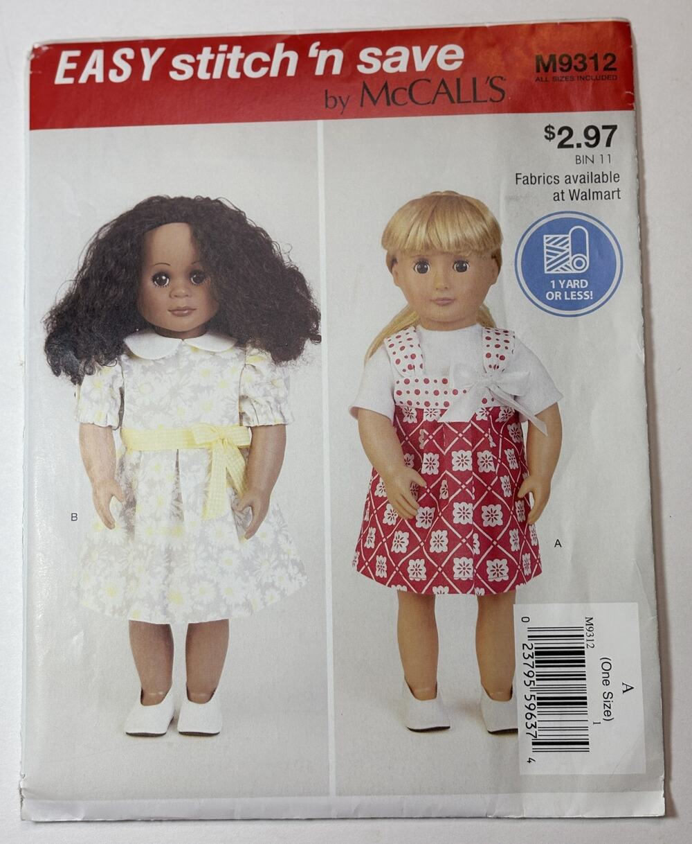 McCall's 9312 Easy 18" Doll Clothes 2018 - 1 yard or Less vn